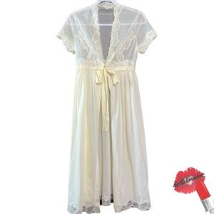 Vtg Gorgeous‎ FLORAL LACE Chiffon NIGHTGOWN ROBE Nylon Luxite Kayser Size 32